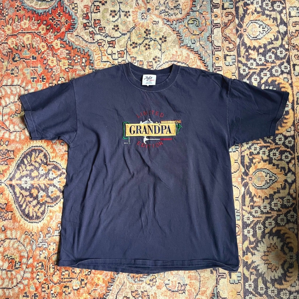 Vintage Grandpa T-Shirt Embroidered Tee Mens XL Cotton 90s Navy Blue USA